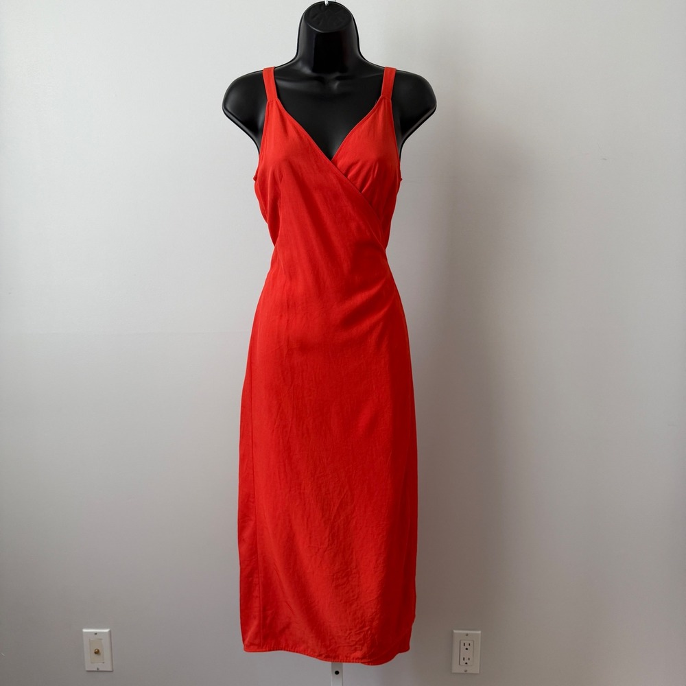 Everlane sz 2 Orange Midi Wrap Dress Sleeveless Summer Resortwear Minimalist